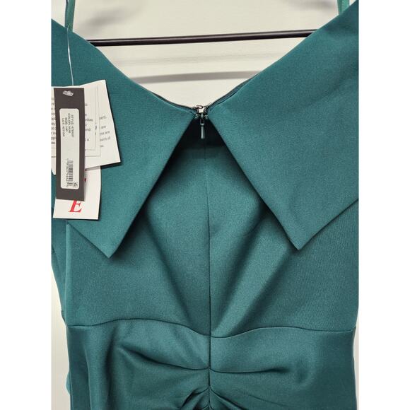 Xscape Women's Long Off Shoulder Sweetheart Neck Side Ruffle Gown, Sz 14P Hunter - Picture 4 of 14